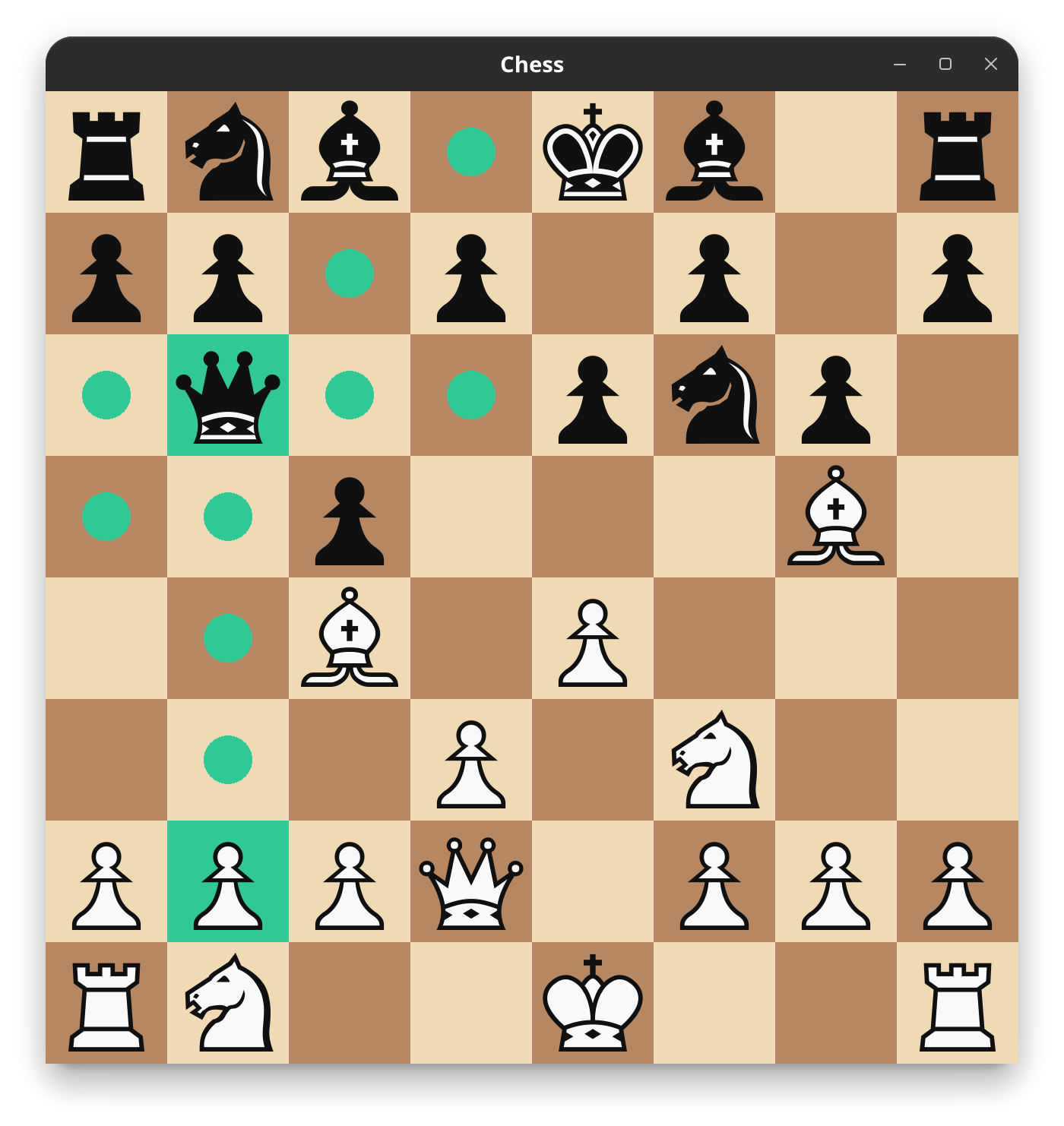 Black Queen pins the white knight.